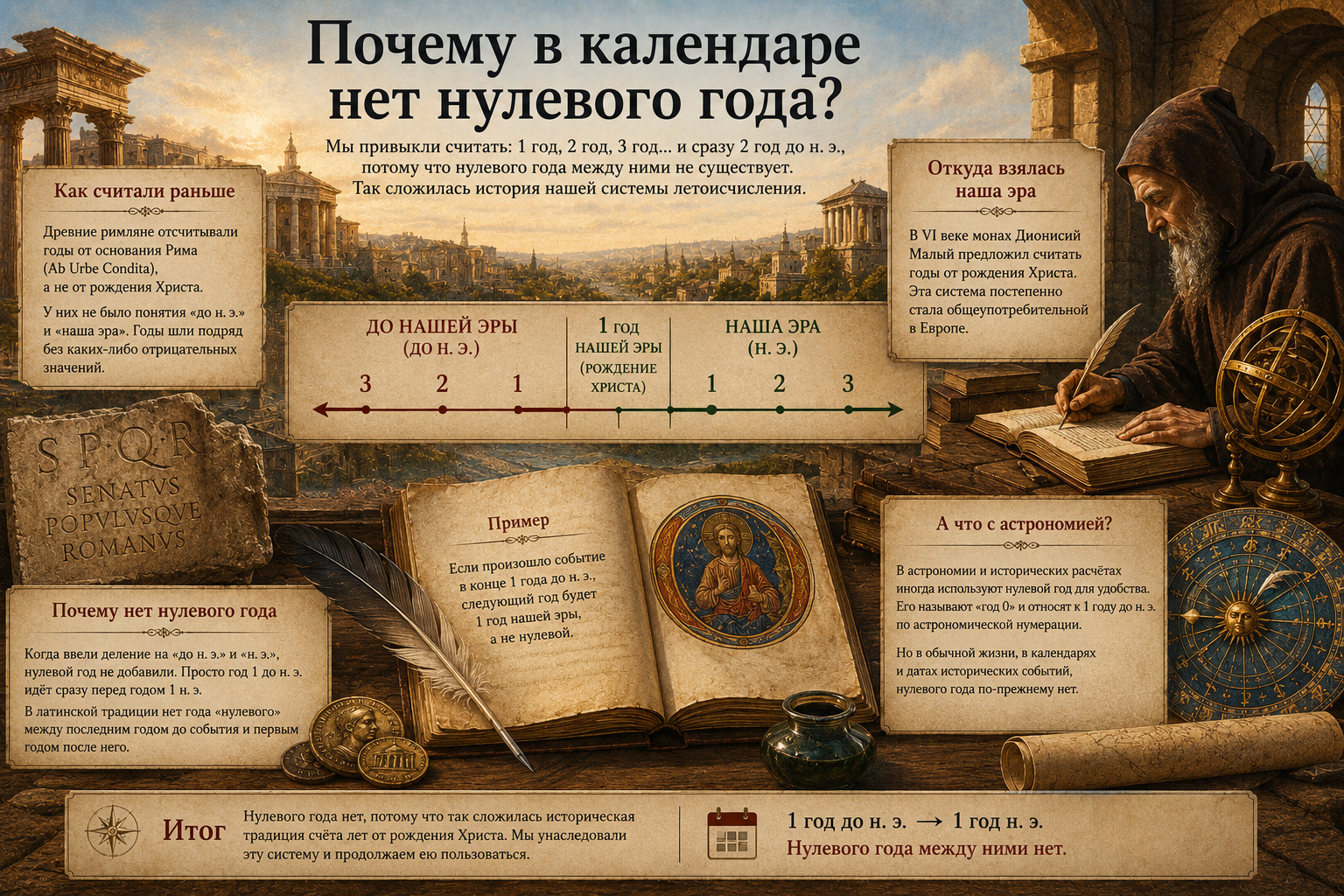 Историческая шкала лет, на которой 1 год до нашей эры непосредственно переходит в 1 год нашей эры